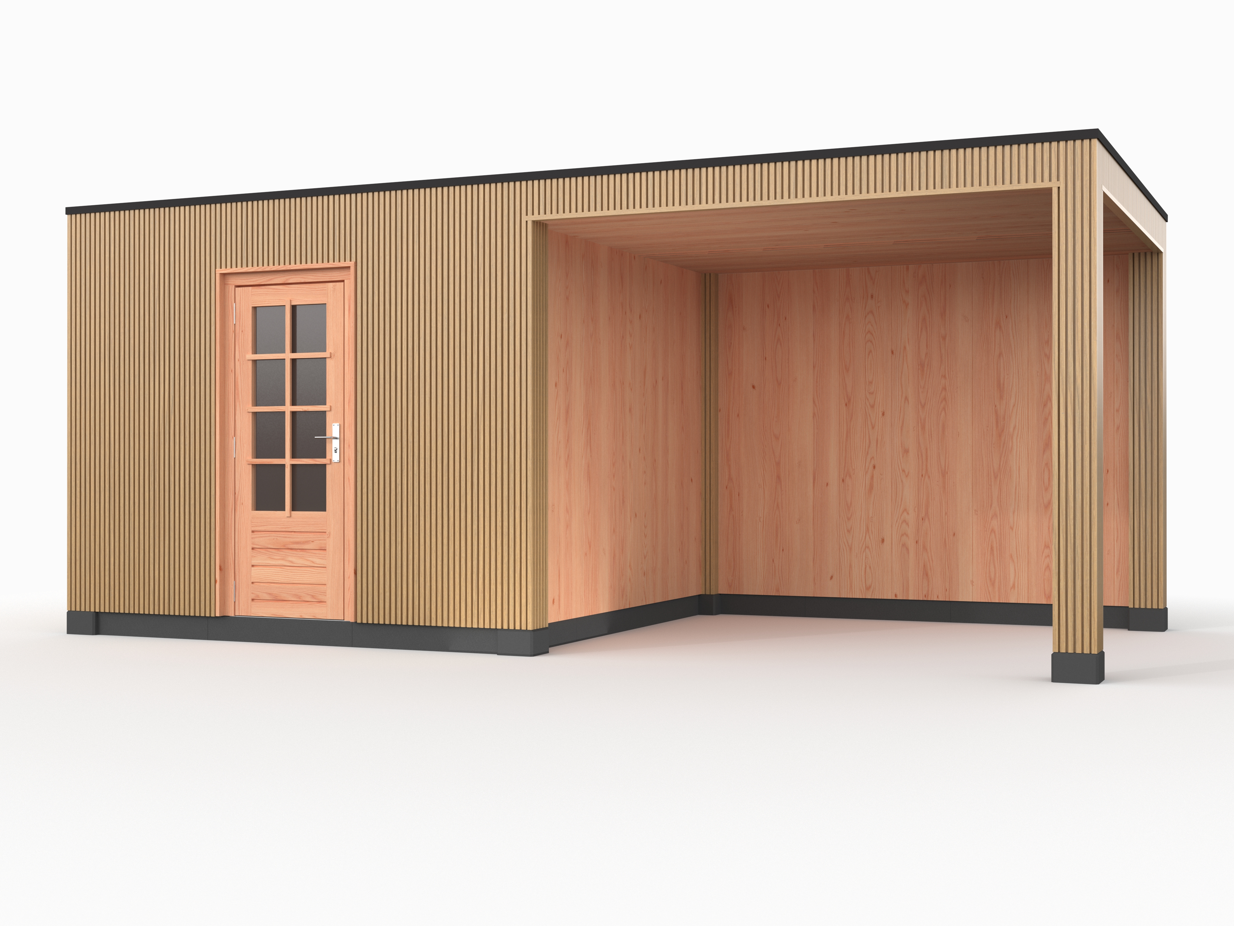 Douglas overkapping, 600 x 300, met schuur en achterwand, Westwood Rhombus Red Cedar - Afbeelding 1